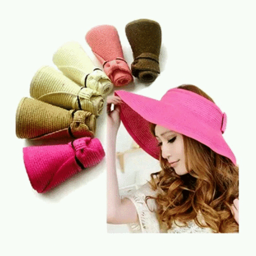 2024 Summer Straw Hat Korean Style Hat Foldable Bow Straw Empty Top Hat Travel Fashion Anti-One Piece Dropshipping