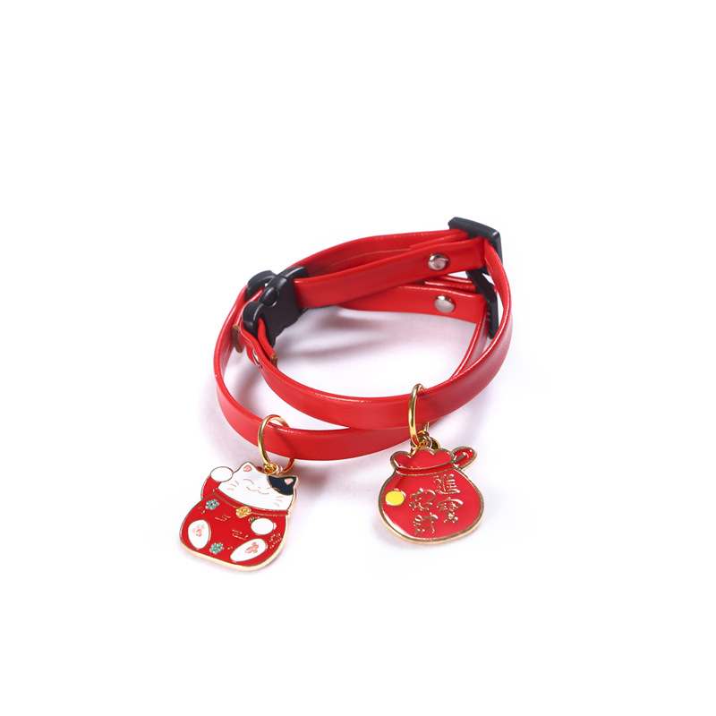 PU cuero mascota collar de campana para atraer la fortuna gato bolsa yuan Bao larga vida colgante de bloqueo gato perro perro perro
