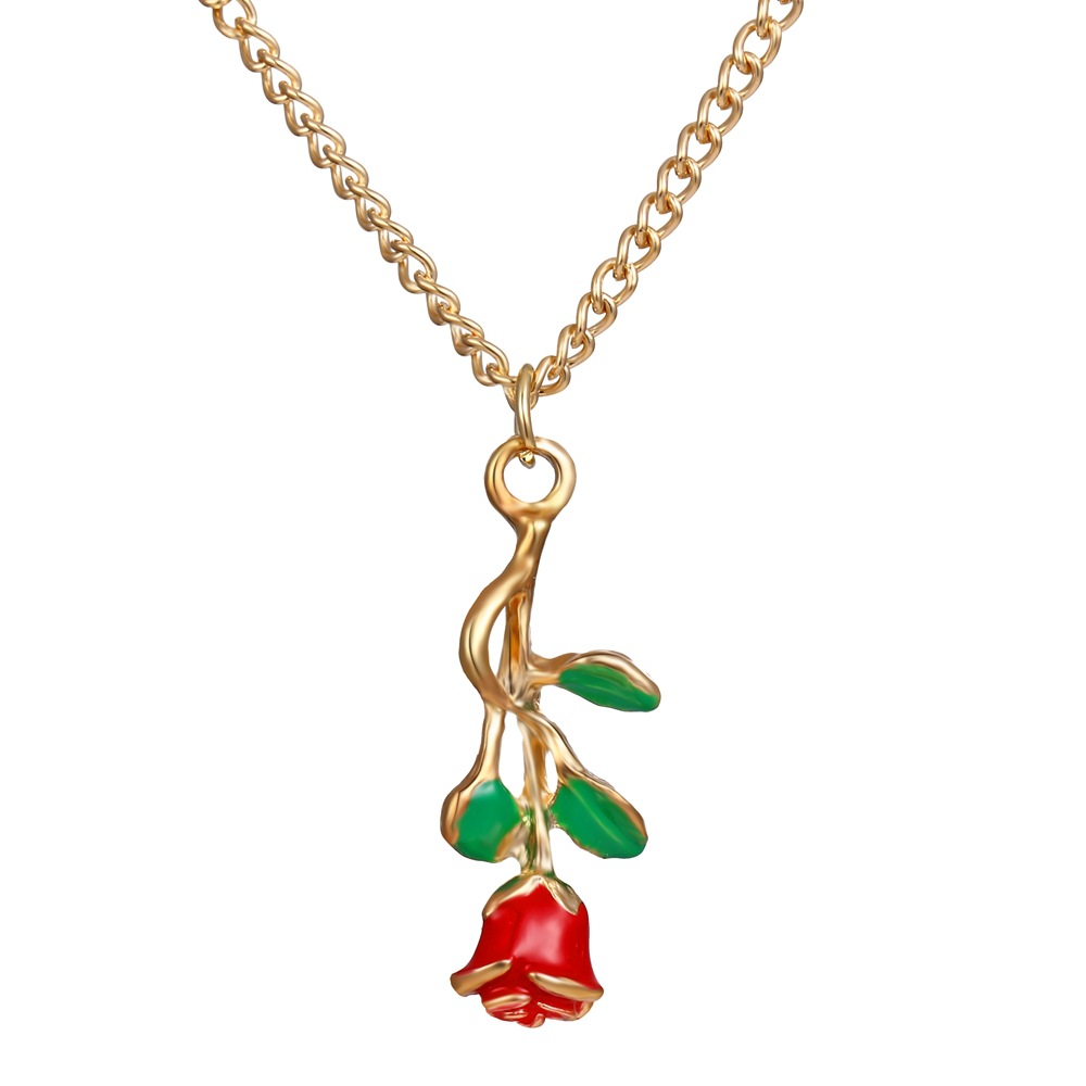 new personalized rose pendant necklace creative retro simple gold clavicle chain necklace_voghion.com