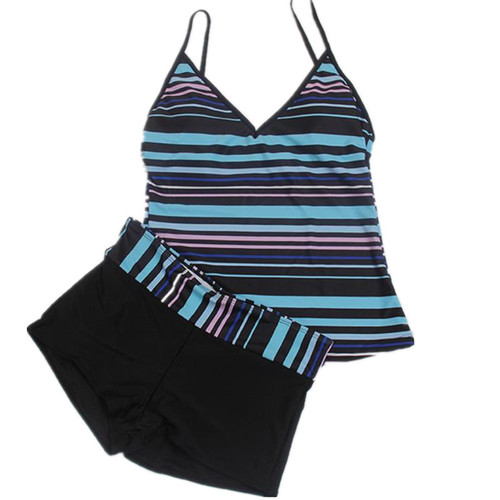 Women's Black and White Striped One-Piece Swimsuit, Solid Color Fashion Sexy Bikini Swimsuit