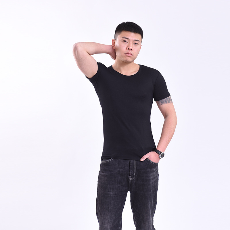 Men's Summer Modal Round-Neck Short-Sleeved T-Shirt, Plus-Size Men's Clothing, 150kg Loose-Fitting Tops for Fat Men