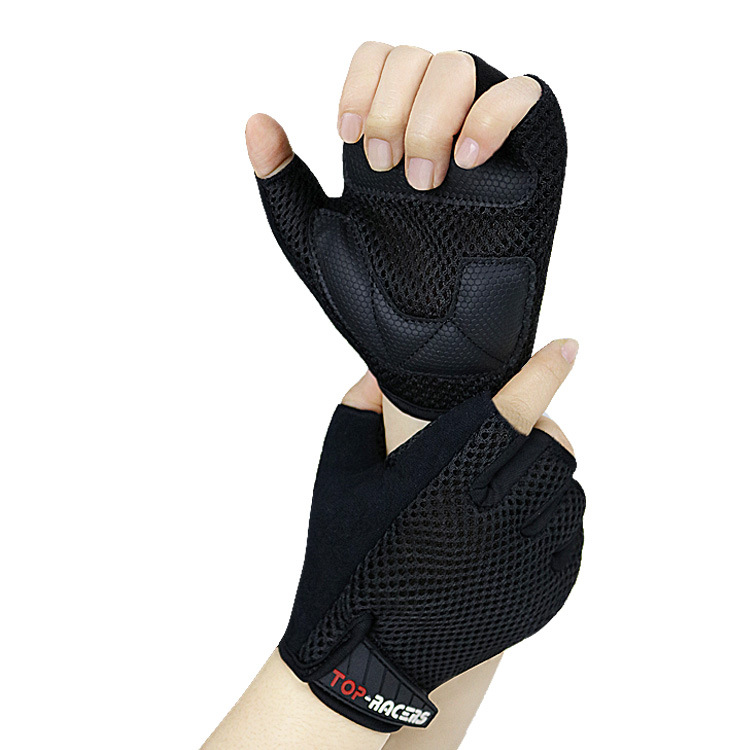Venta Directa de fábrica TOP-RACERS negro transpirable malla ciclismo medio dedo guantes de entrenamiento deportivo guantes de fitness