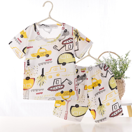 2024 New Children's Short-Sleeved Breathable Thin Breathing Cotton Suit Night Market Street Stall Summer Clothes Boys and Girls Air-conditioned Suit