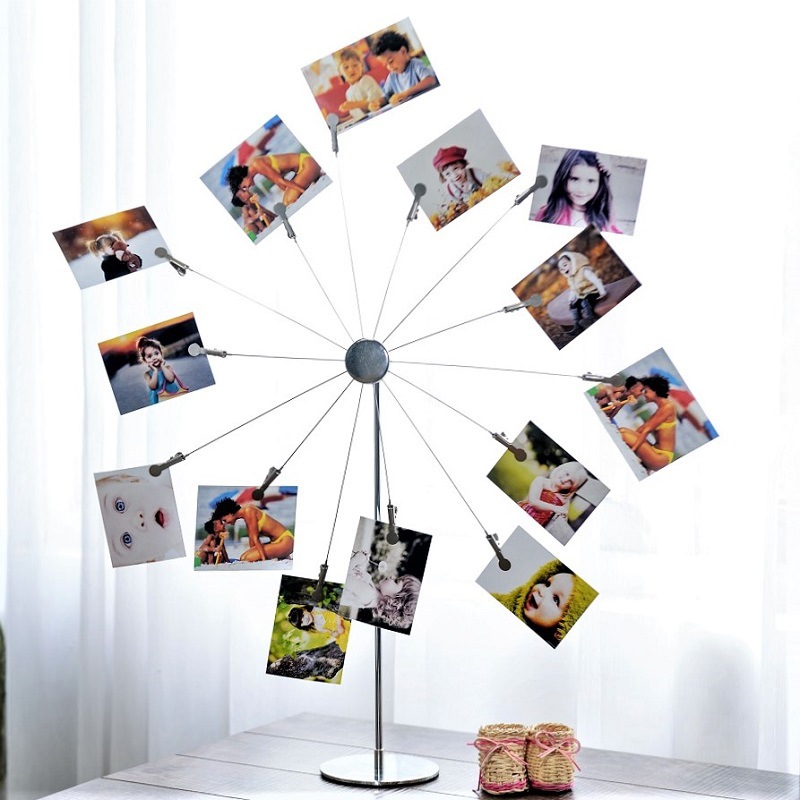 FUENTE fabricante Amazon INS creativo europeo moderno metal plateado 14 cabeza clip Rueda de la fortuna marco fotos