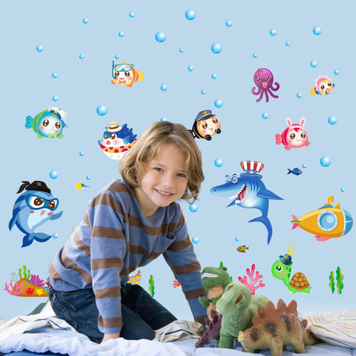 Huizhicai's new product SK7070 Cartoon Wall Sticker Underwater World Bathroom Children's Room Wall Background Decorative Painting Sticker