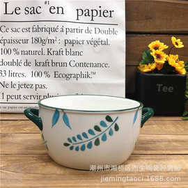 批发创意7寸双耳陶瓷圆碗 日韩网红餐具烤碗 微波炉烤箱日用餐具