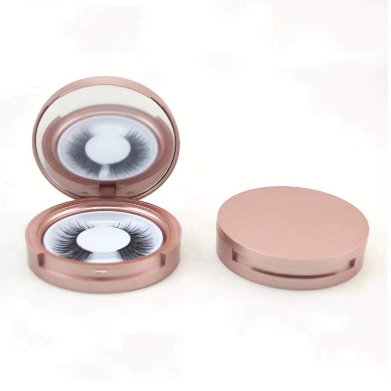 Caja de empaquetado de pestañas falsas caja redonda de pestañas de oro rosa dos pares Paquete de un par caja de pestañas fábrica al por mayor