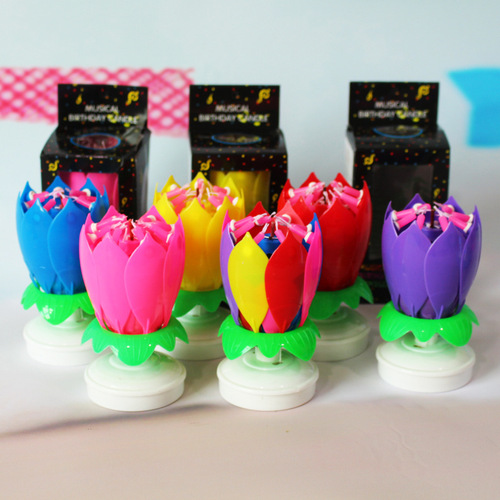 Amazon 14 Lotus Music Candles, Double Layer Flat Singing Rotating Birthday Cake Candles Wholesale