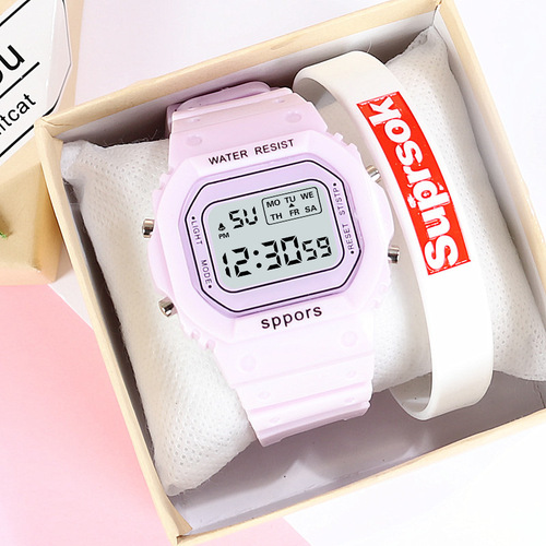 Women's Unicorn Ins Electronic Watch, Waterproof, Night Light, Korean Version, Simple Matcha Green Square Sports Watch