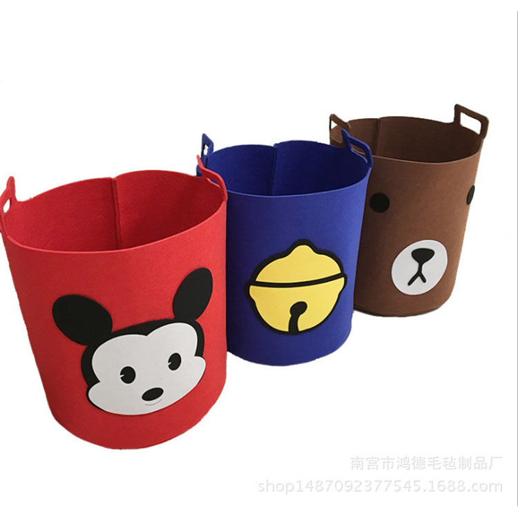 厂家供应加厚版卡通毛毡收纳桶儿童玩具收纳篮脏衣服收纳筐可折叠