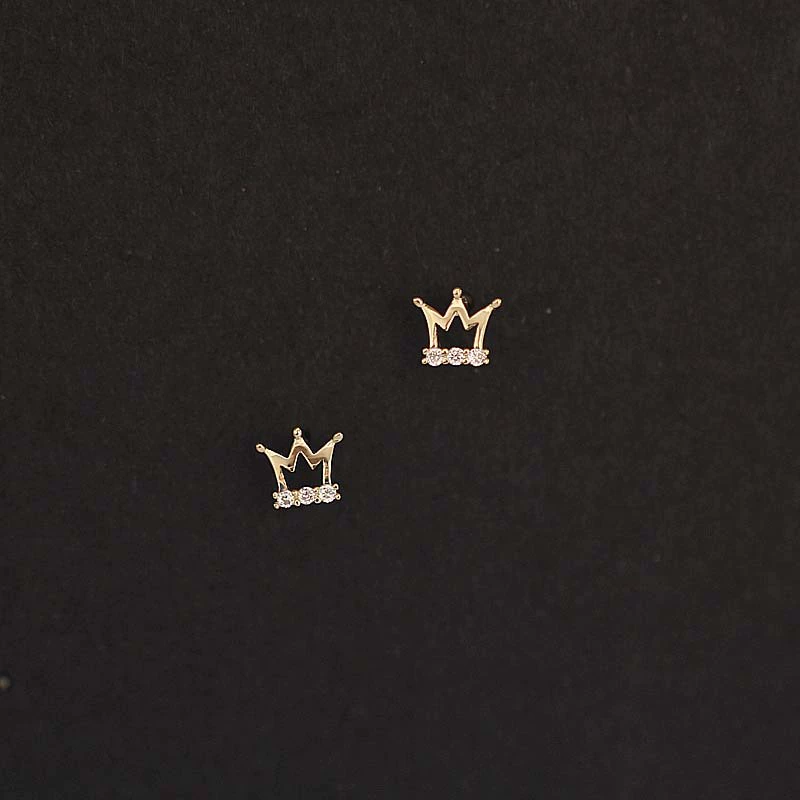 Южная Корея K золото оптовый отдел мини-корона 9K золото инкрустированный Цирконом милые популярные японские и корейские студенты универсальные серьги