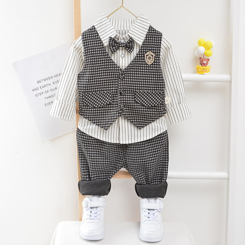 Baby Spring Outfit Set for Boys 0-3 Years Old Trendy Boys' Suit Three-Piece Set Outing Children's Clothing Infant Clothes Autumn
