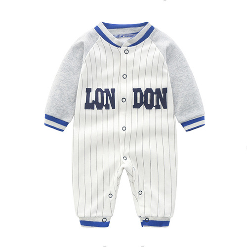 Baseball uniform for baby boys, one-piece baby clothes for 0-1 years, spring and autumn pure cotton long-sleeved onesie, spring suit, crawling suit