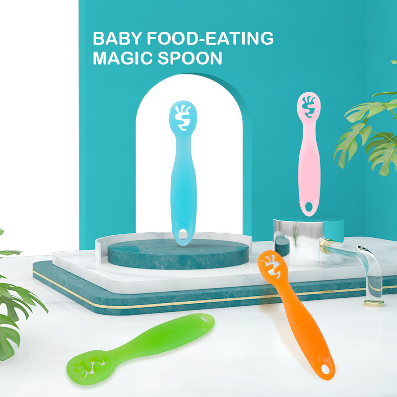 Factory baby feeding baby spoon silicone soft spoon licking spoon baby learning to eat training tableware spoon silicone rice paste spoon
