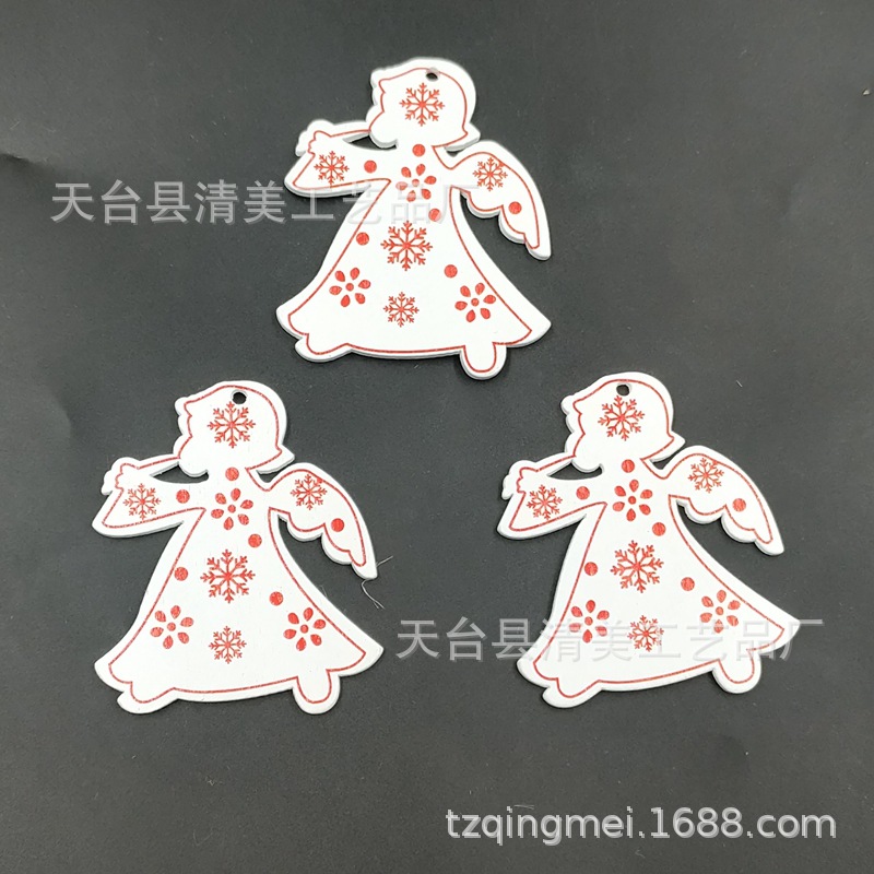 Colgante de dibujos animados de Navidad de madera de bricolaje de la serie de Navidad pintada blanca 10 piezas en un paquete con 10 cuerdas de cáñamo