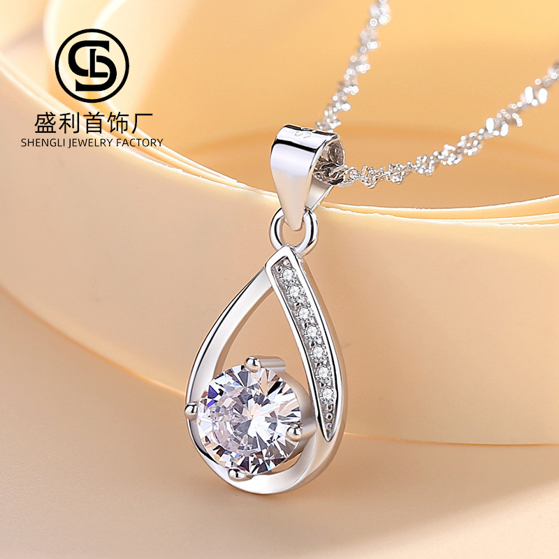 S999 plata pura colgante en forma de gota estilo coreano fresco incrustaciones de ZIRCON joyería ventas directas de la fábrica 2023 Verano