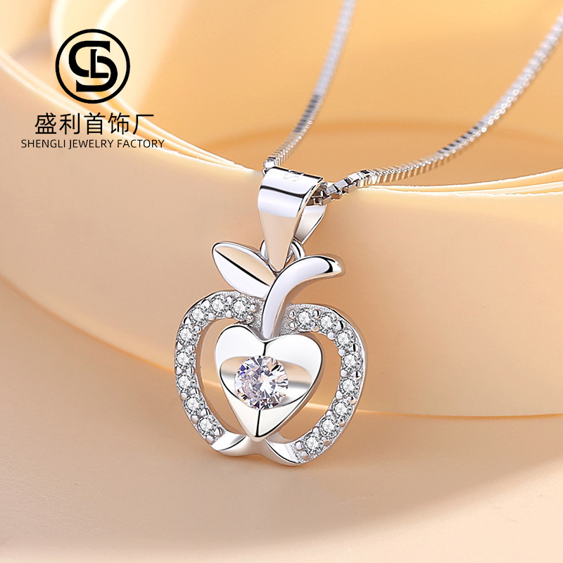S925 plata esterlina Pequeña Manzana colgante estilo coreano fruta fresca diamante joyería Navidad Eve accesorios al por mayor