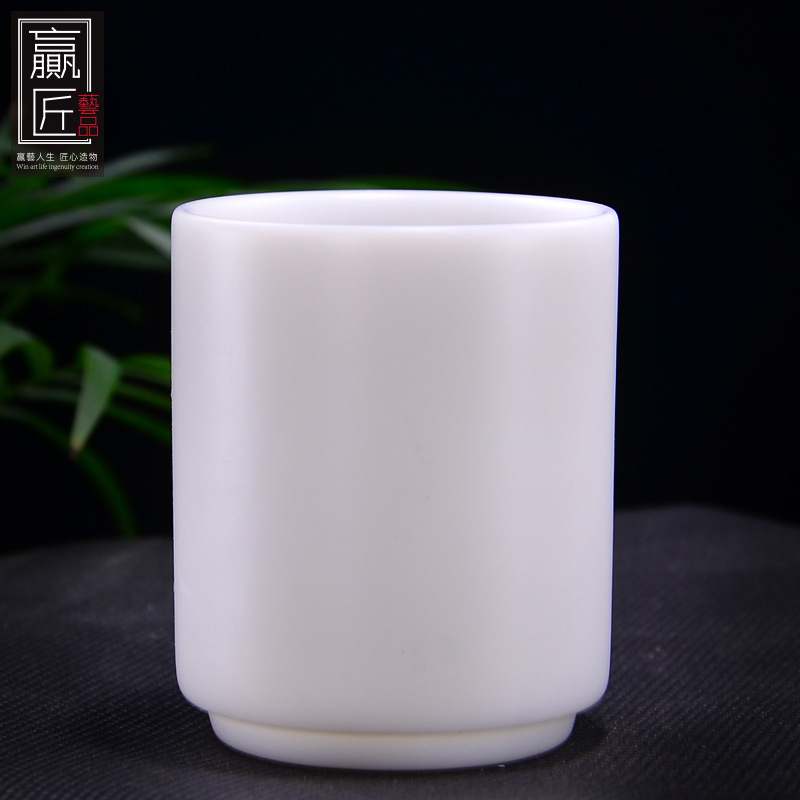 Ganador de arte de porcelana blanca Kung Fu taza de té logotipo tallado taza de té de cerámica taza única regalo personal