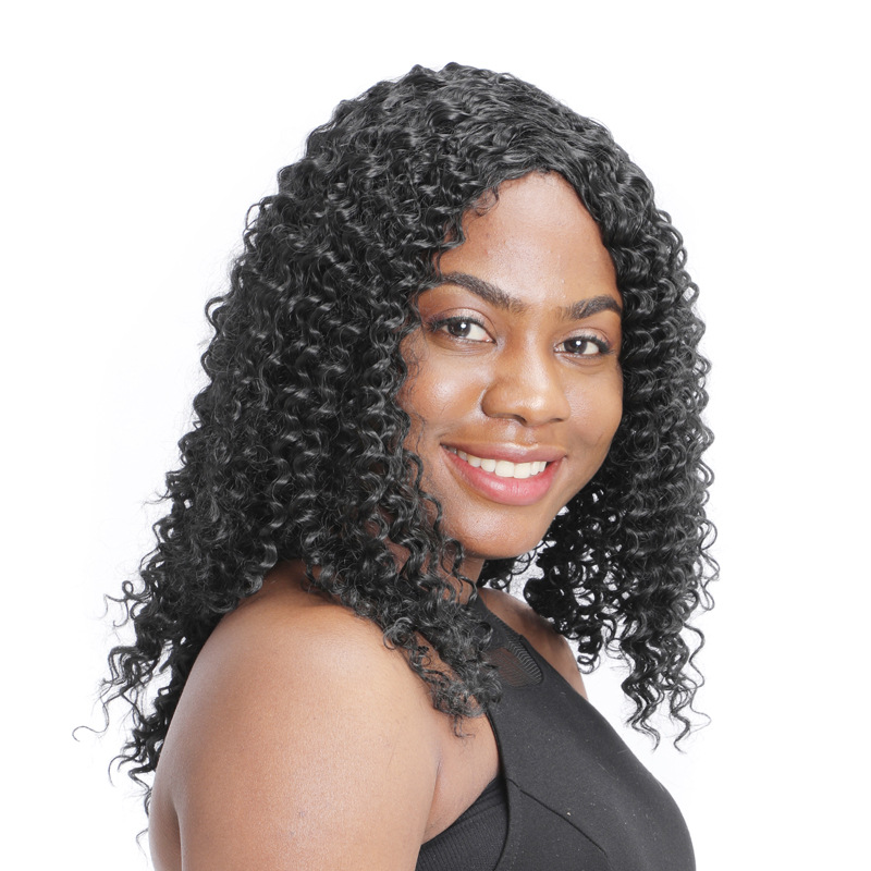 Extensões de cabelo Perucas crespas pequenas e cacheadas, perucas femininas pequenas e cacheadas com divisão no meio_voghion.com