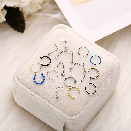 F1725A3 Han Zhi Shang New Stainless Steel Nose Stud Nose Ring Curved Nose Pin C-Shaped Nose Ring Set of 22 Piercings Mixed