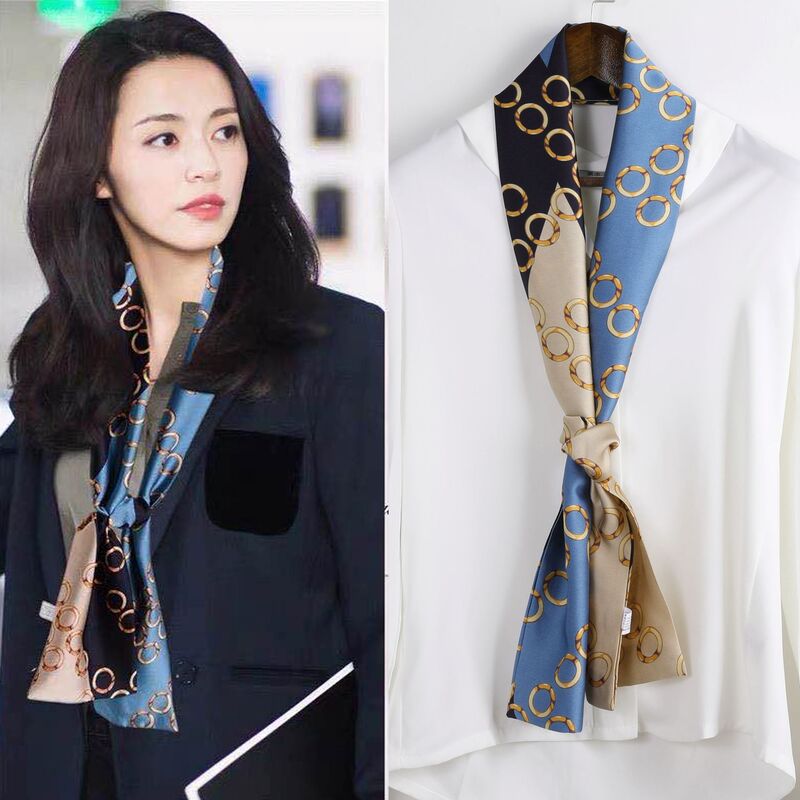 Yao Chen's Same Style Long Silk Scarf for Women, Fashionable Matchinging Decorative Ribbon, Korean Style Thin Scarf, Thin and Long Scarf