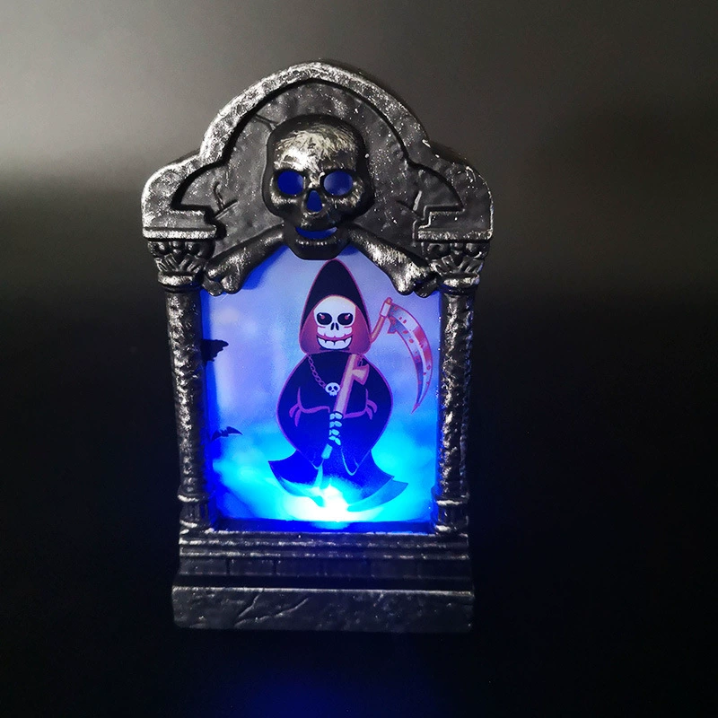 Tombstone LED lantern, flashing handheld Halloween prop, assorted designs