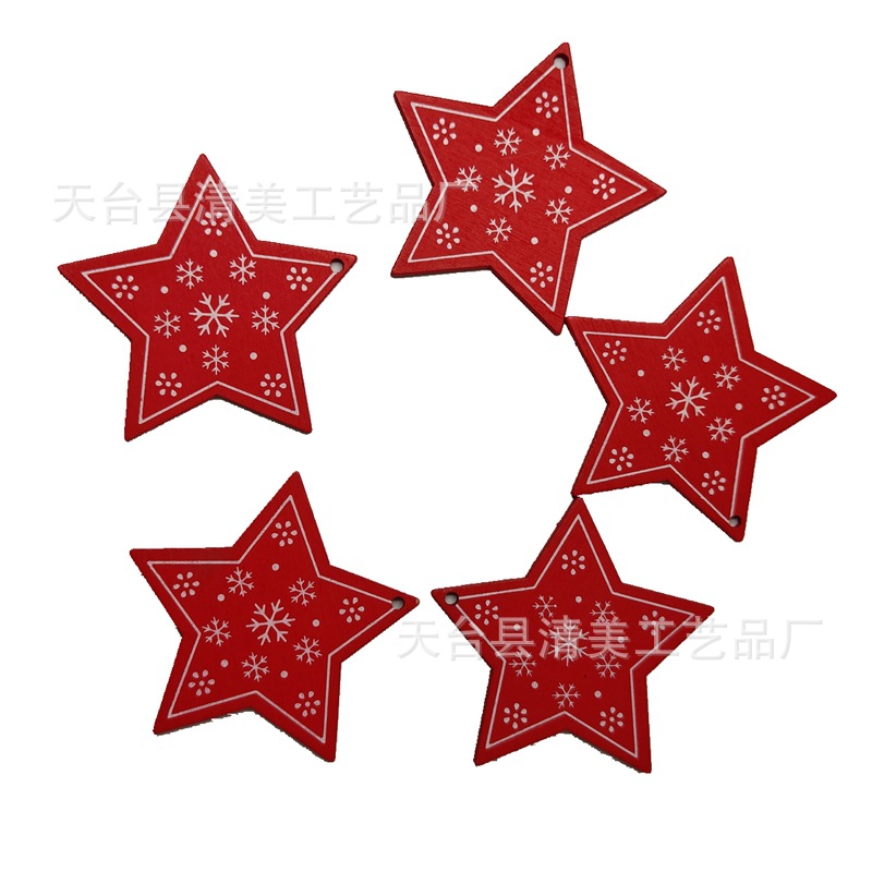 Colgante de dibujos animados navideños de madera de bricolaje de la serie navideña pintada roja 10 piezas en un paquete con 10 cuerdas de cáñamo