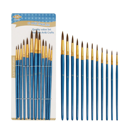Amazon Watercolor Acrylic Brush Set 12 Pearlescent Blue Rod Student Art Painting Oil Painting Brush Wholesale
