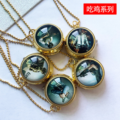 Pattern optional retro pocket watch cartoon electronic watch rotating flip pendant necklace children’s birthday gift wholesale