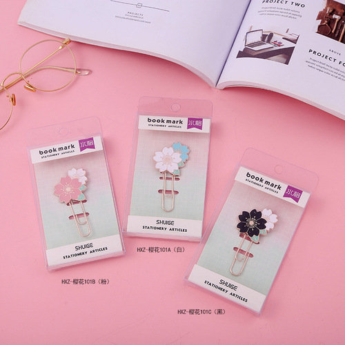 Sakura series cute girl paper clip bookmark creative metal paper clip student fresh stationery binding pin