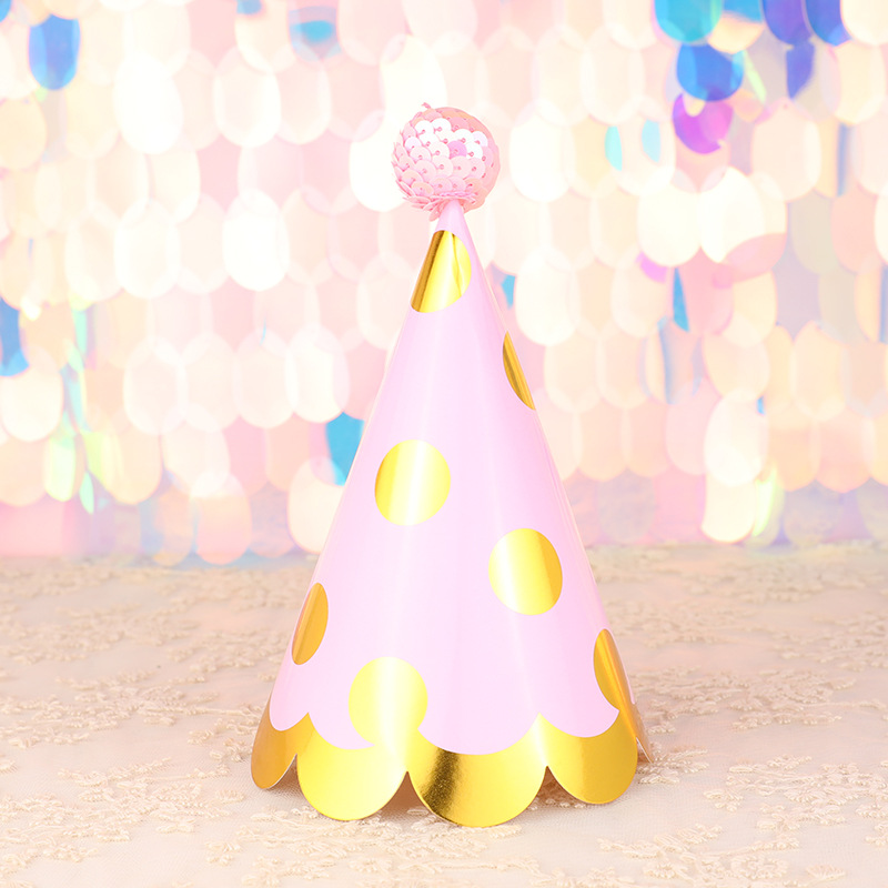 Fábrica directa decoración de la torta de alto grado negro oro rosa oro lentejuelas bola niños adultos fiesta cumpleaños sombrero