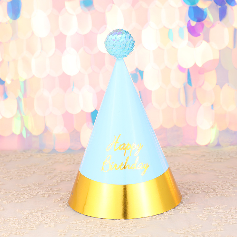 Fábrica directa decoración de la torta de alto grado negro oro rosa oro lentejuelas bola niños adultos fiesta cumpleaños sombrero