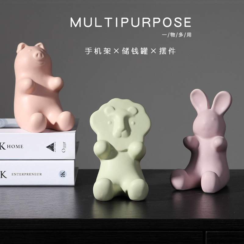 Estilo nórdico creativo lindo cerámica animal teléfono móvil titular decoración suave decoración del hogar artesanía al por mayor