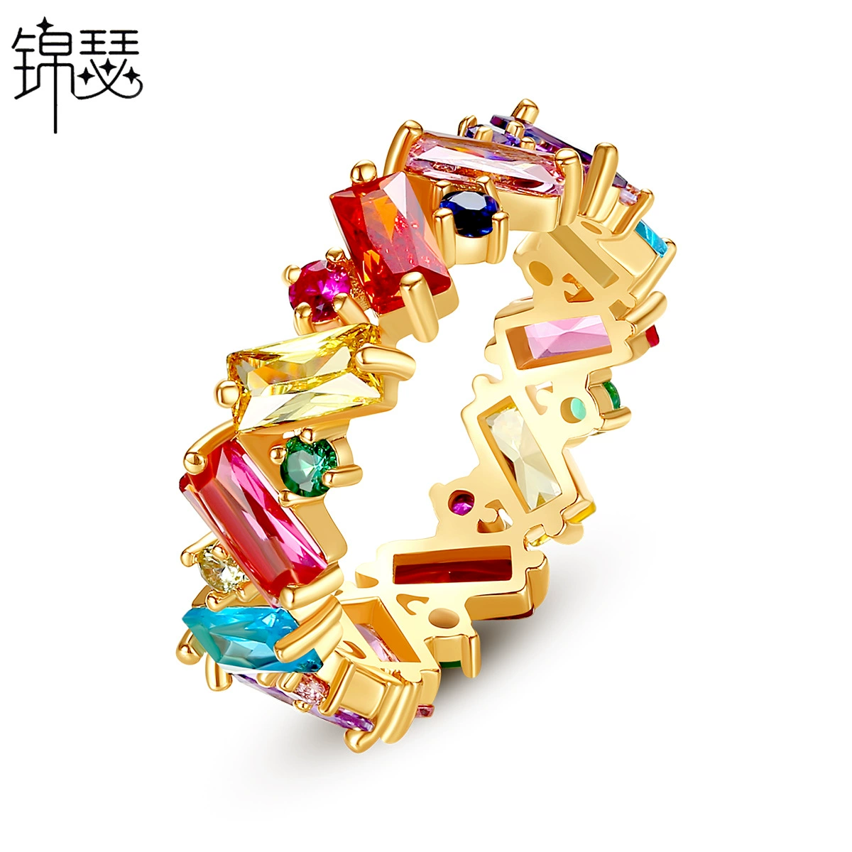 锦瑟 Zirconium, модное радужное кольцо с камнем, Amazon, европейский стиль