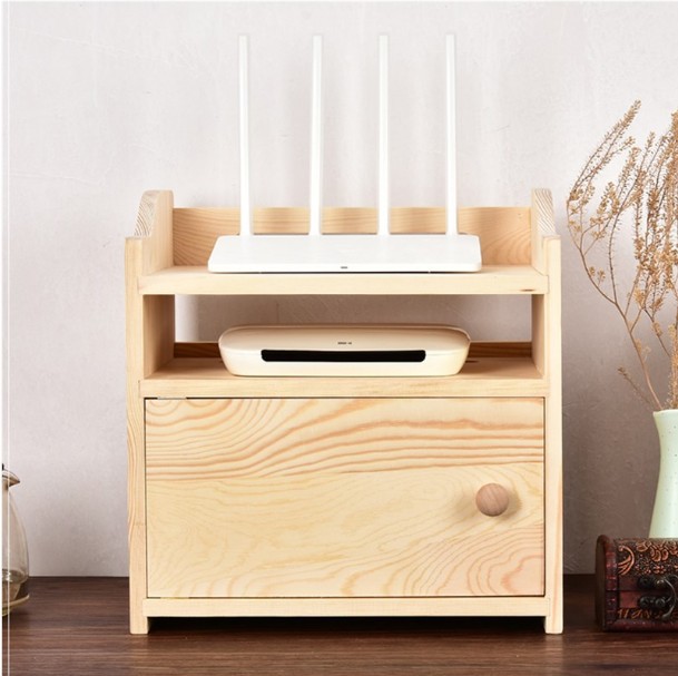 Solid wood router storage box desktop power wire storage box…
