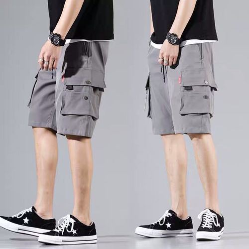 Summer men's workwear shorts trendy brand street loose multi-pocket casual five-point pants men's Korean style sports mid-pants