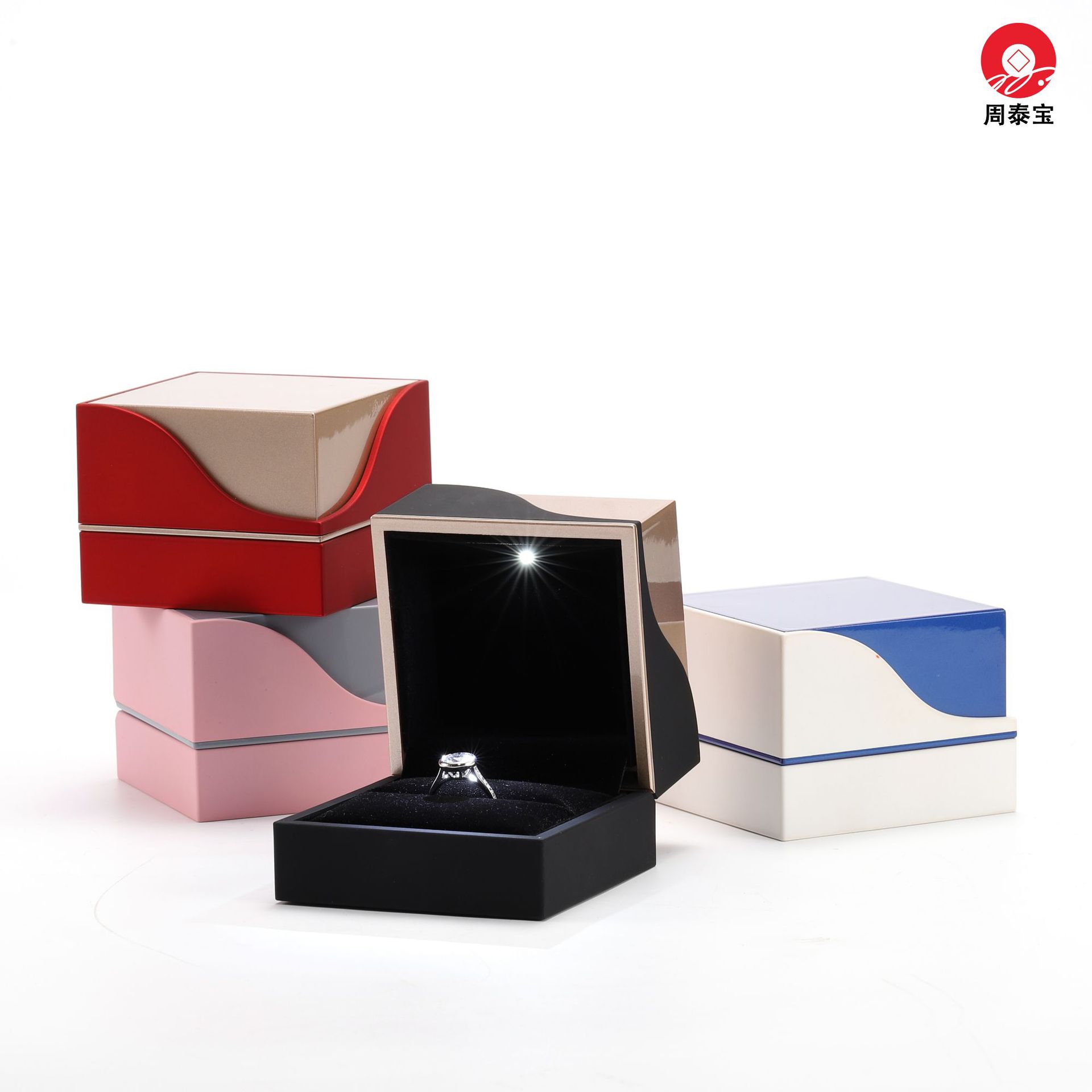新品钢琴烤漆LED灯撞色珠宝首饰盒戒指盒可加印logo