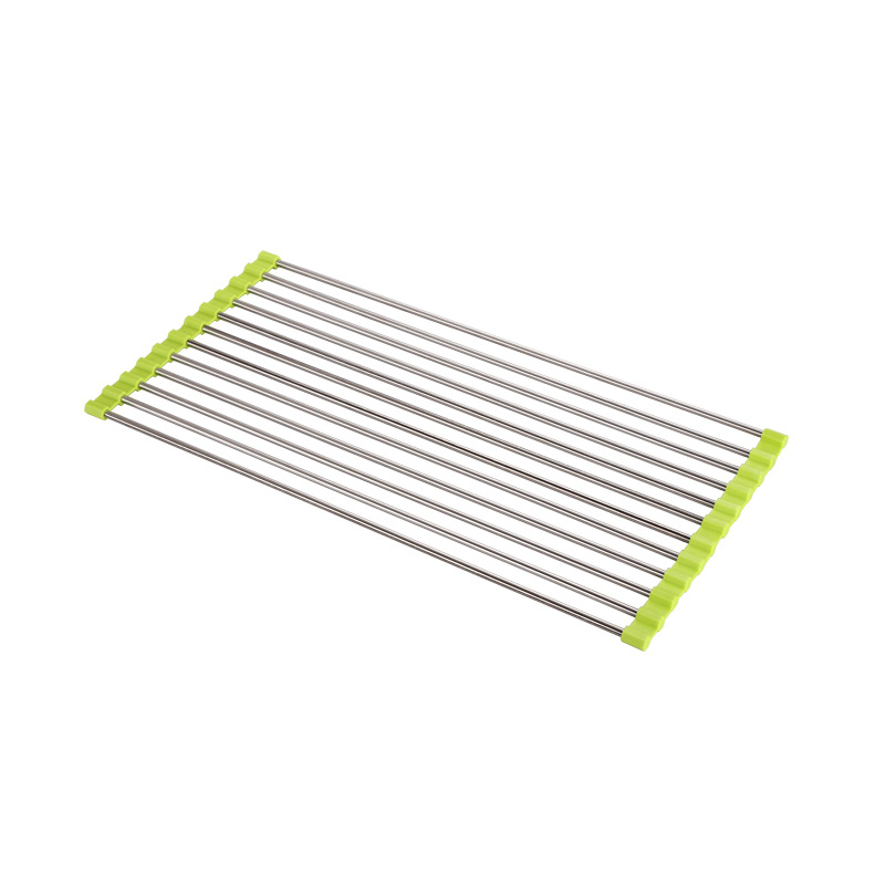 Directo de fábrica de acero inoxidable 304 de drenaje persiana de rodillos de cocina estante de almacenamiento de frutas y verduras plato estante de control de agua plegable