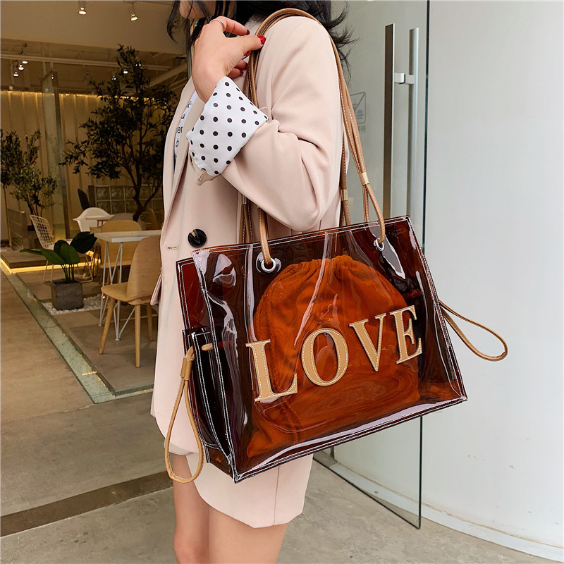 Large shoulder bag western style women's bag 2021 summer new trendy Korean style versatile large capacity tote bag transparent bag