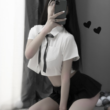 网红拍 情趣内衣 可爱 超短裙灰色学生装制服诱惑性感JK套装40015