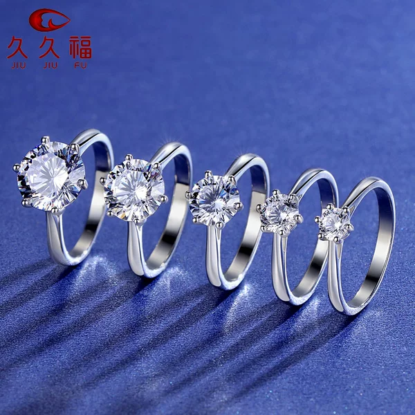 925 Sterling Silver Classic Six-Claw Setting Rose Gold One-Carat Moissanite Ring for Women, Silver Jewelry Factory Wholesale