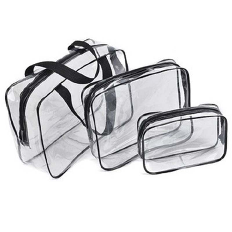 PVC bolsa de lavado transparente de tres piezas multi-funcional impermeable Portátil Bolsa de almacenamiento bolsa de viaje traje impreso logotipo