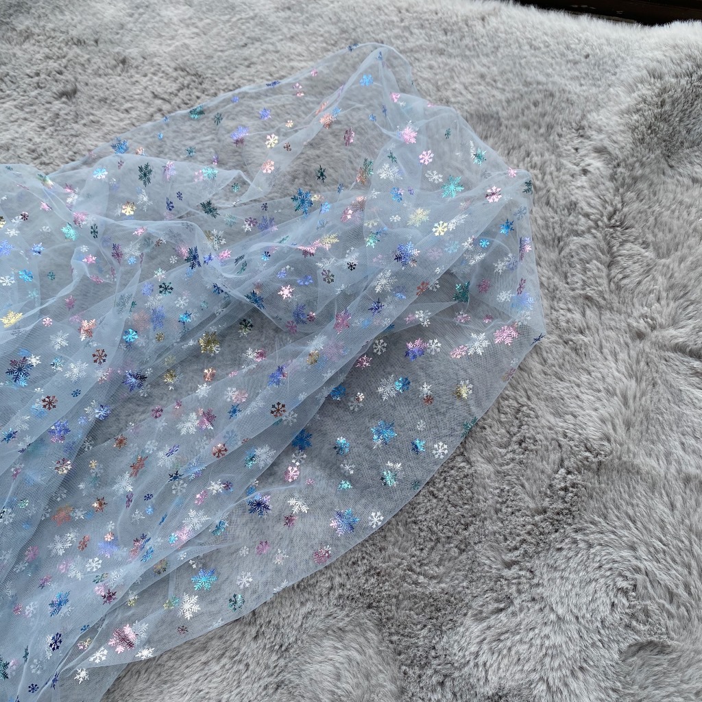 Temei malla después de procesar dorar colorido copo nieve congelado gasa falda niños Lolita Hanfu tela
