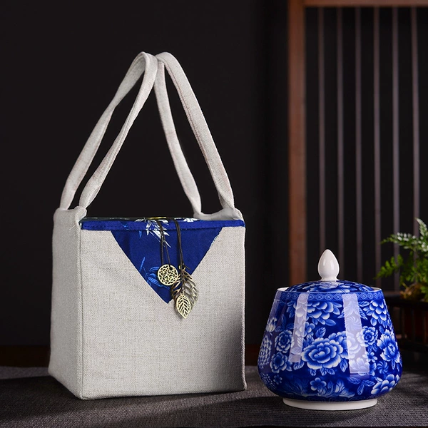 Velvet bag-blue and white porcelain (single)