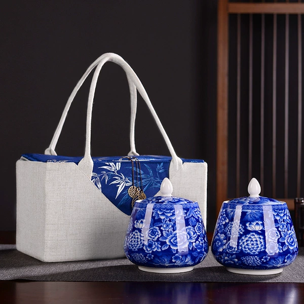 Velvet bag-blue and white porcelain (double)