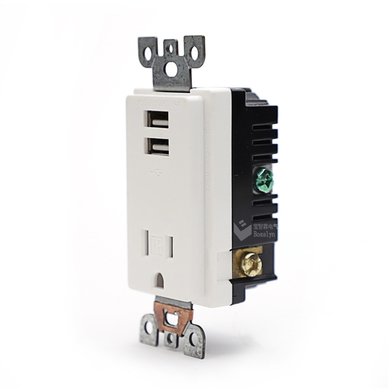 供应UL美式单联USB墙壁插座 美标带USB2.4A快速充电电源接线插座