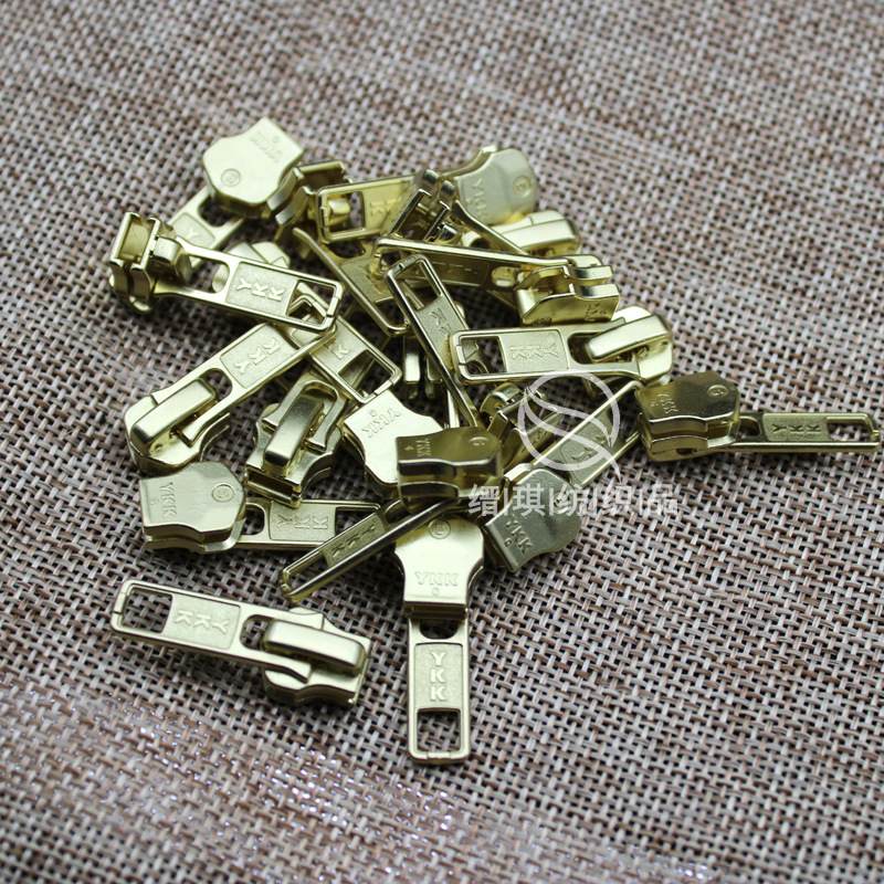 金铜拉头现货小批 手工DIY辅料YKK5号自锁金属黄铜方片拉头满包邮