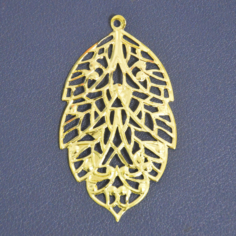 电镀铁质树叶花片挂件 金属花片 陶瓷瓶挂件 镂空带吊孔树叶