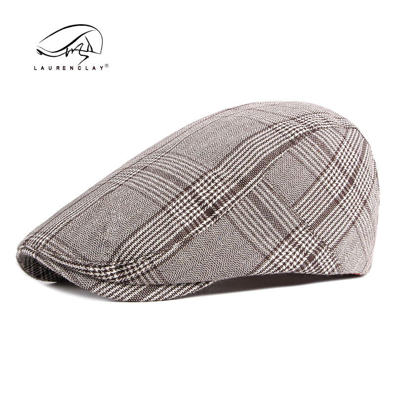 Primavera, verano y otoño boina de los hombres de la moda coreana Plaid casquillo enarbolado moda femenina británica artística sombrero delantero moda