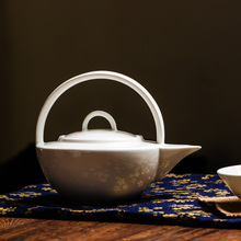 日式茶壶白色骨瓷提梁壶过滤陶瓷单壶 白瓷花茶壶沏茶泡茶壶
